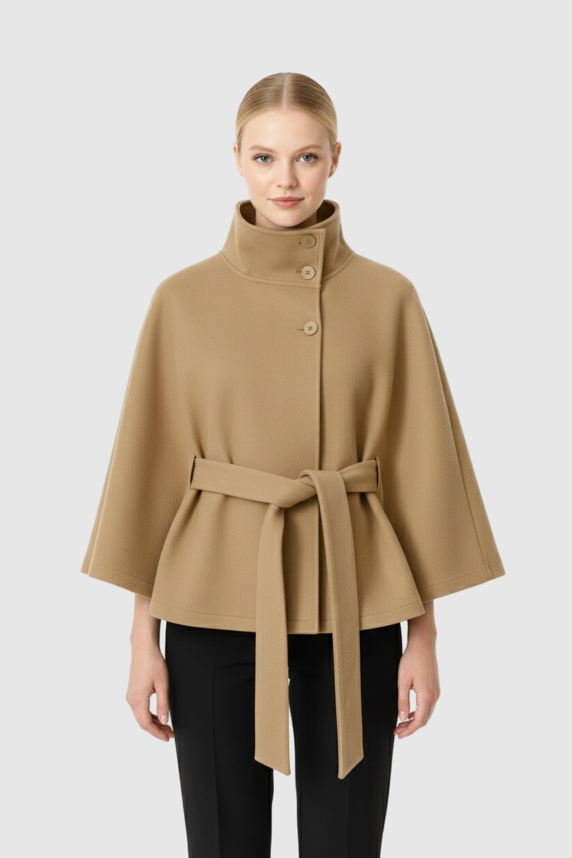 Women's Fashion Relaxed Fit High Collar Coat with Removable Belt