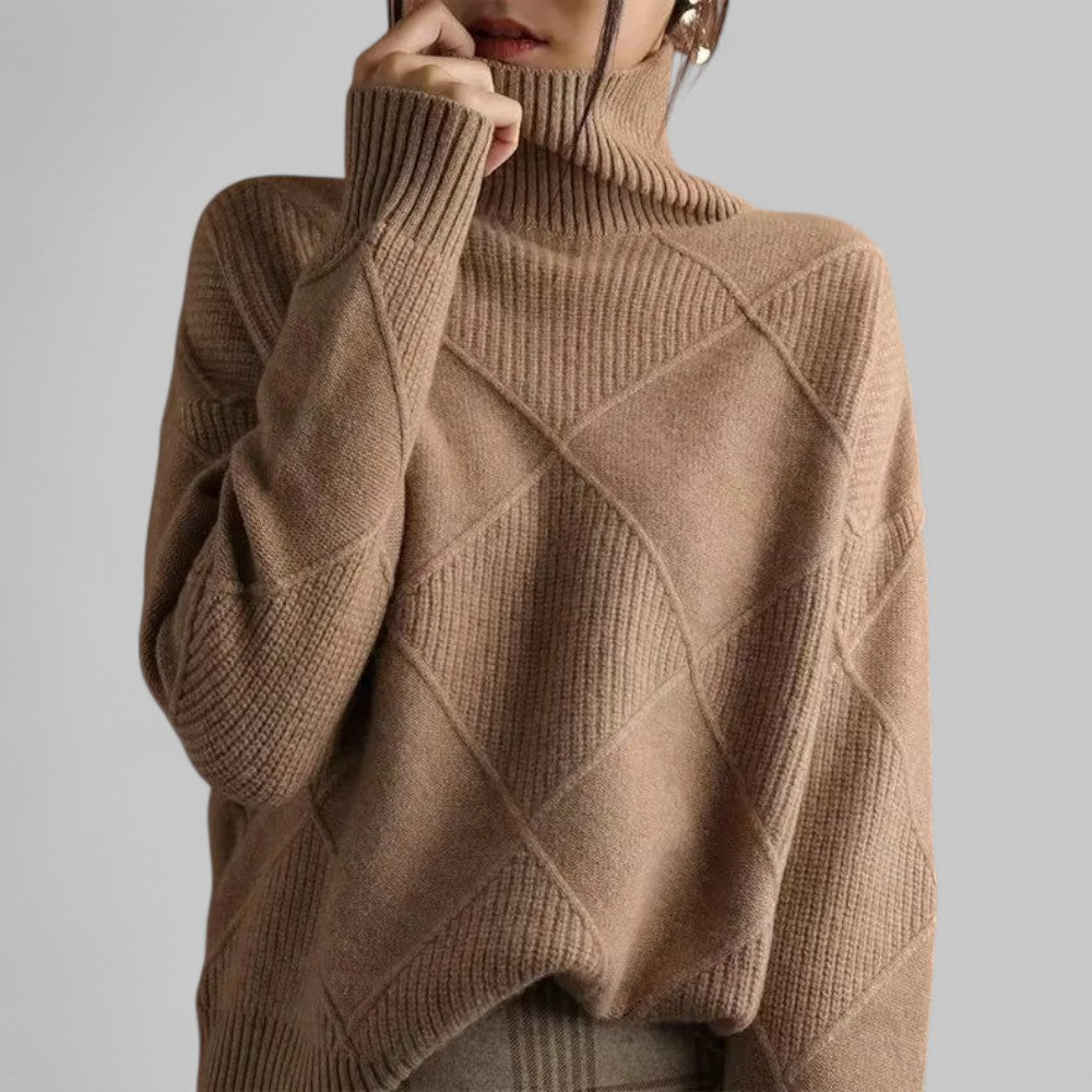Women’s Cozy Oversized Patterned Winter Turtleneck Jumper