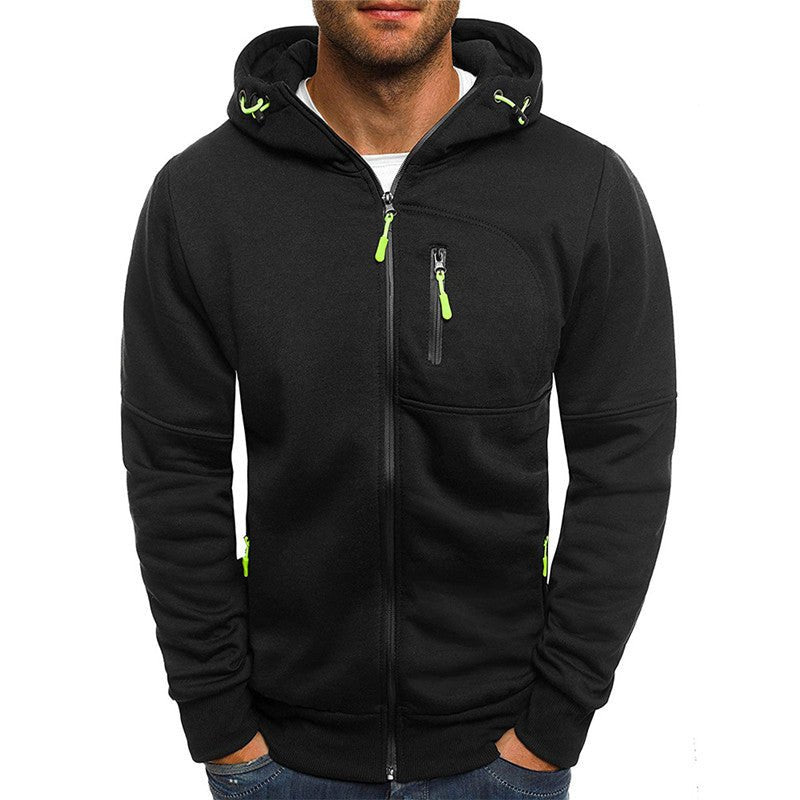 Men's Cosy Outdoor Full Zip-up Hoodie with Adjustable Drawstring and Functional Pockets