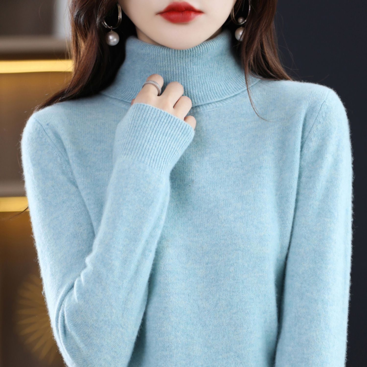 Women's Sophistication Warm Soft Knitted Roll Turtleneck Jumper