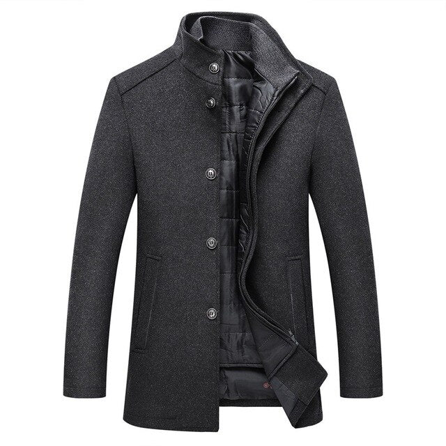 Men's Elegant Stand Collar Formal Overcoat Winter Jacket