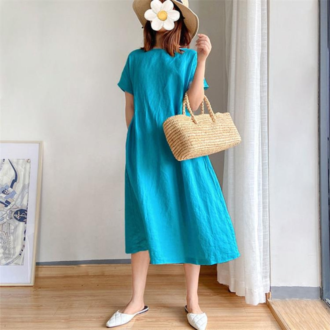 Women's Relaxed Fit Short Sleeve Knee-Length Summer Dress