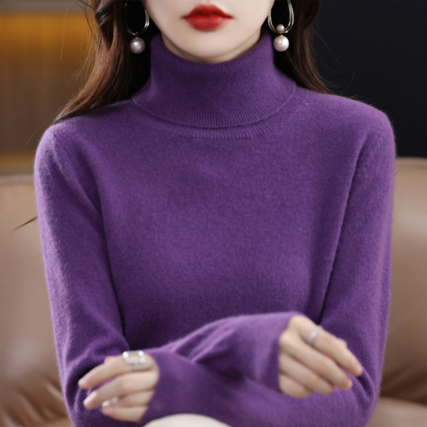Women's Sophistication Warm Soft Knitted Roll Turtleneck Jumper