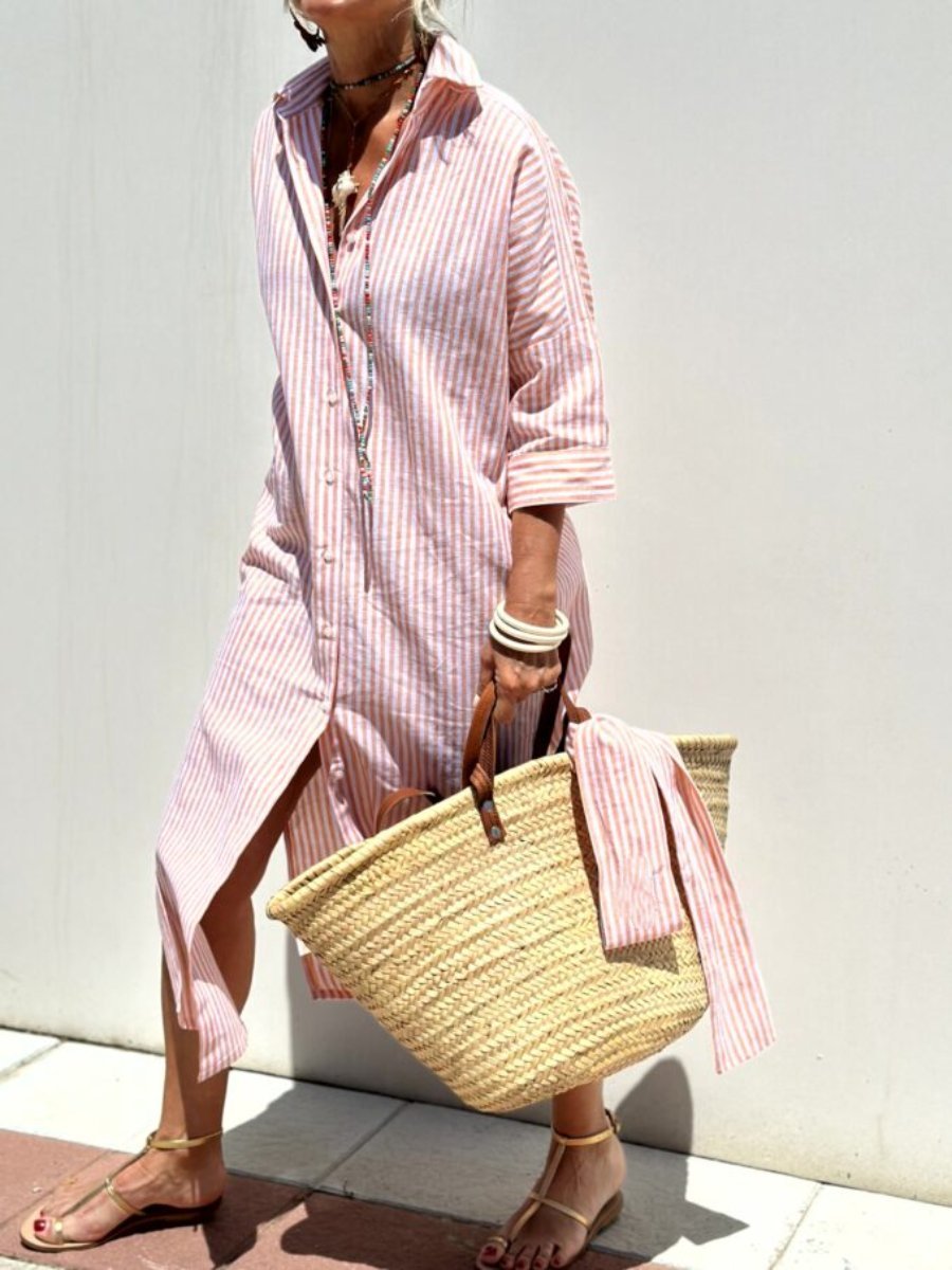 Women’s Casual Occasion Striped Button Down Shirt Dress