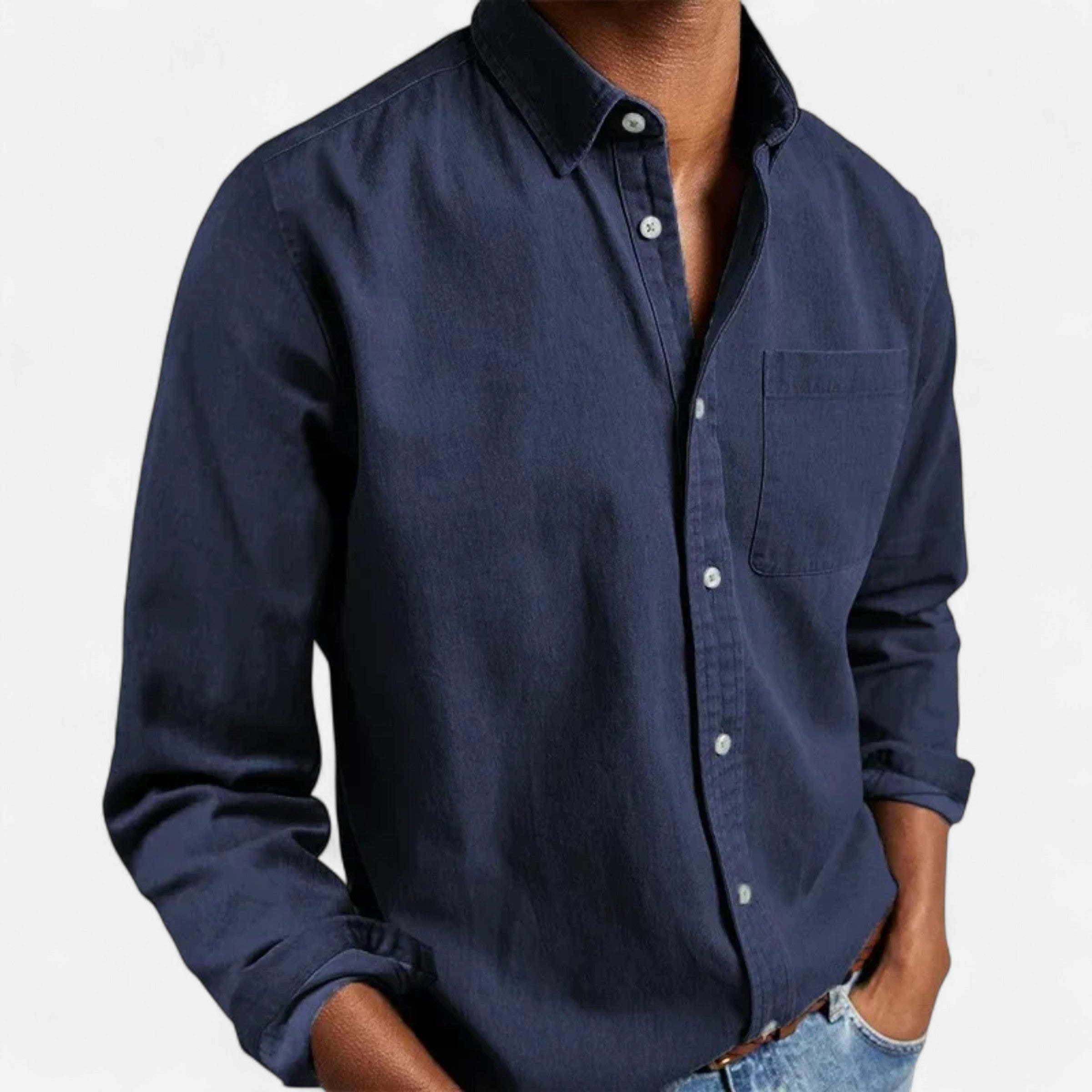 Men’s Versatile Solid Long-Sleeve Business Formal Button Shirt