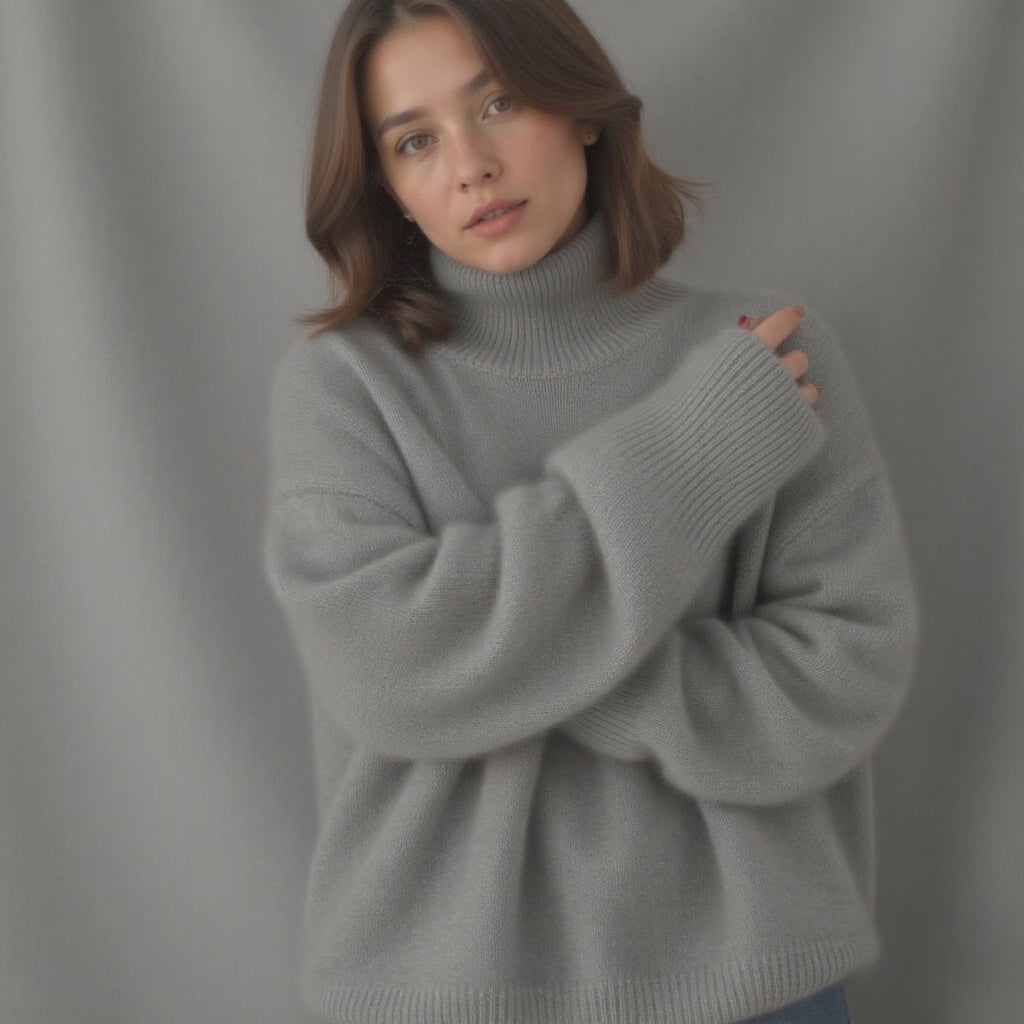 Women's Versatile Elegance Oversized Roll Turtleneck Cashmere Sweater