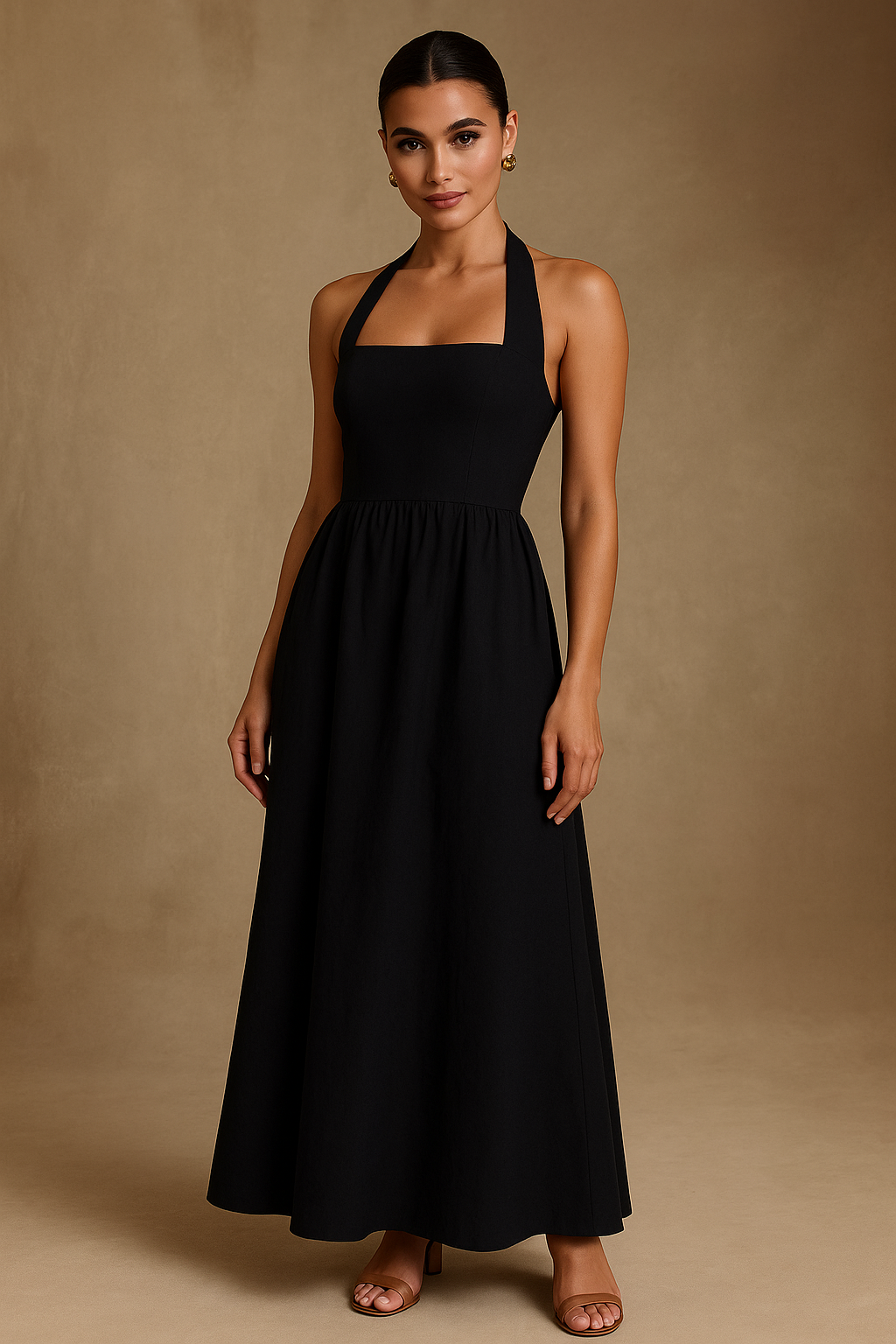 Caden Black Maxi Dress – Halter Neck with Pockets