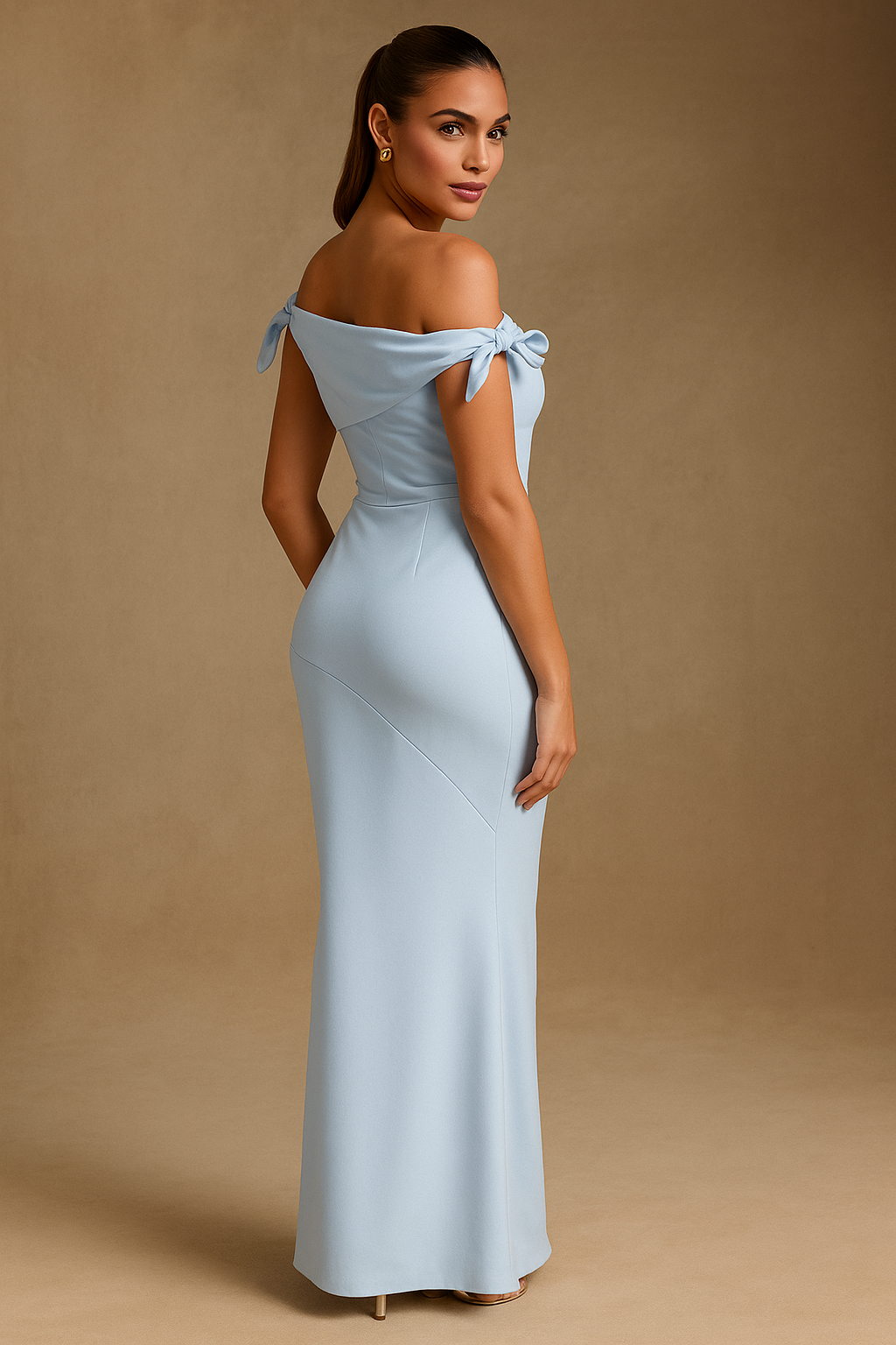 Frida Blue Maxi Dress – Off Shoulder & Tie Sleeve Detail