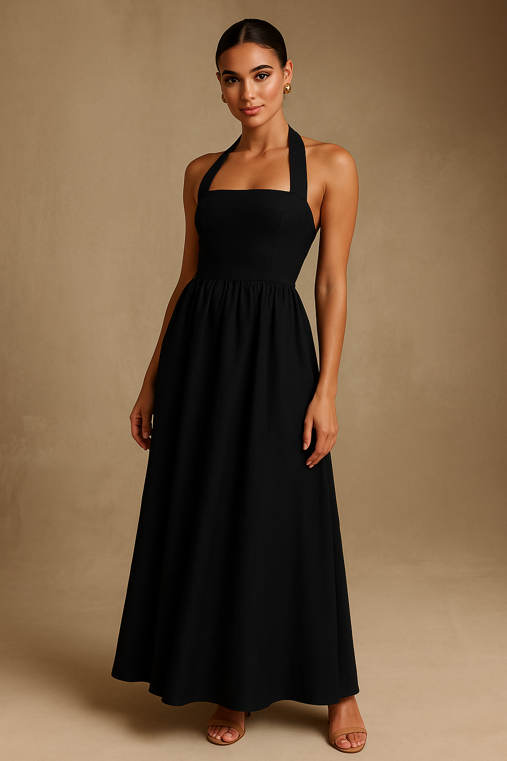 Caden Black Maxi Dress – Halter Neck with Pockets