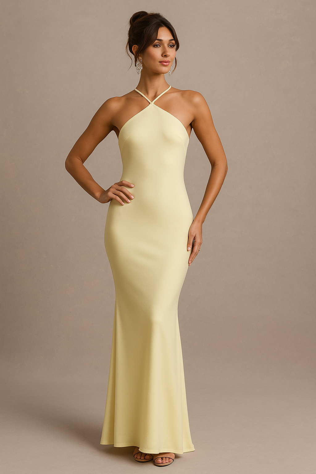 Chiara Yellow Maxi Dress – Halter Neck with Tie Back