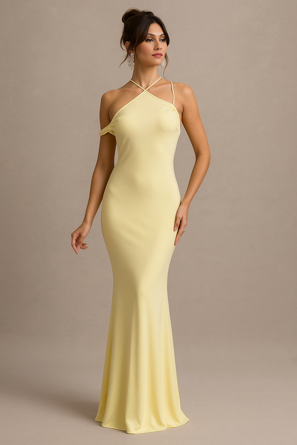 Chiara Yellow Maxi Dress – Halter Neck with Tie Back
