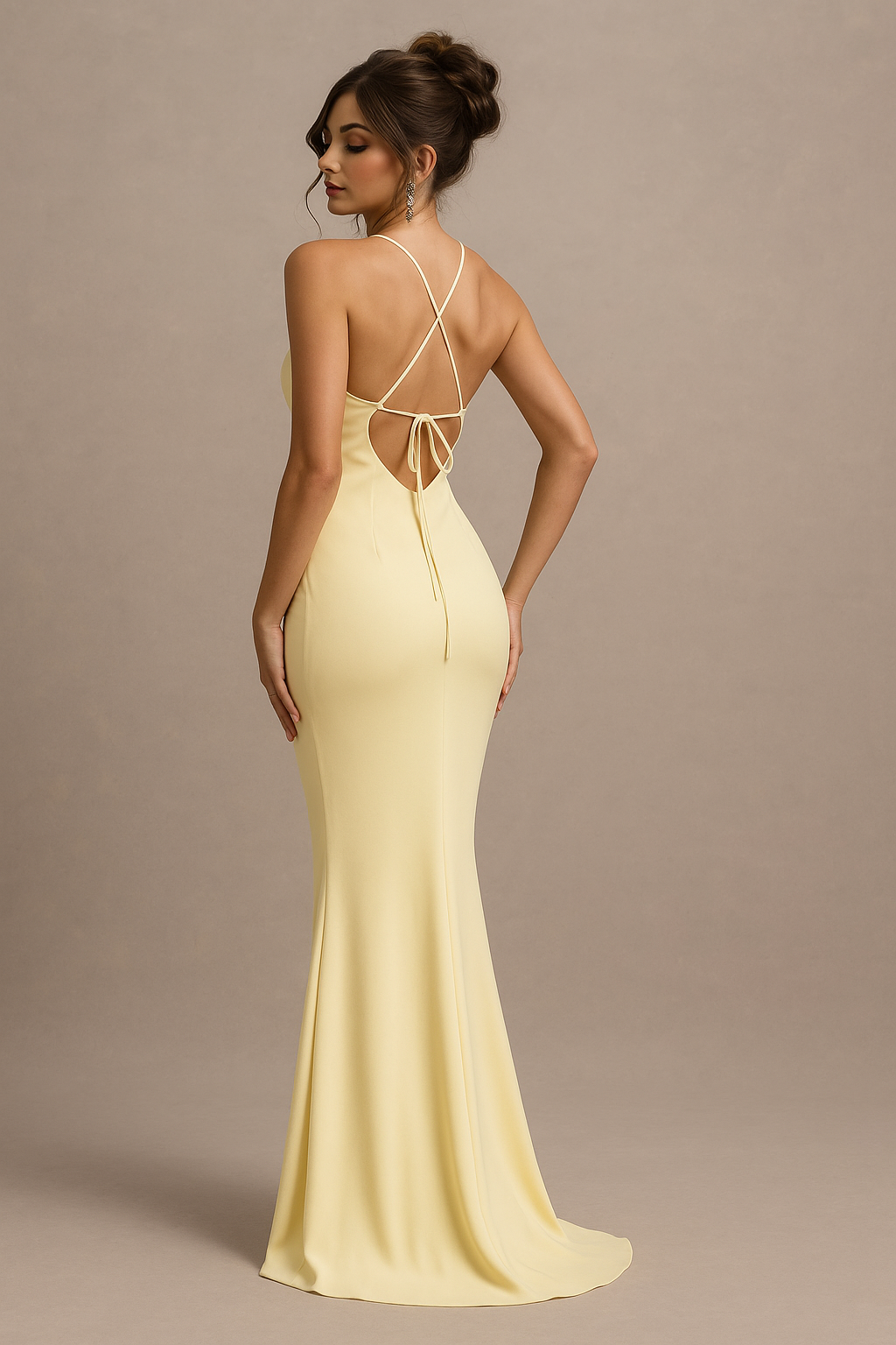 Chiara Yellow Maxi Dress – Halter Neck with Tie Back