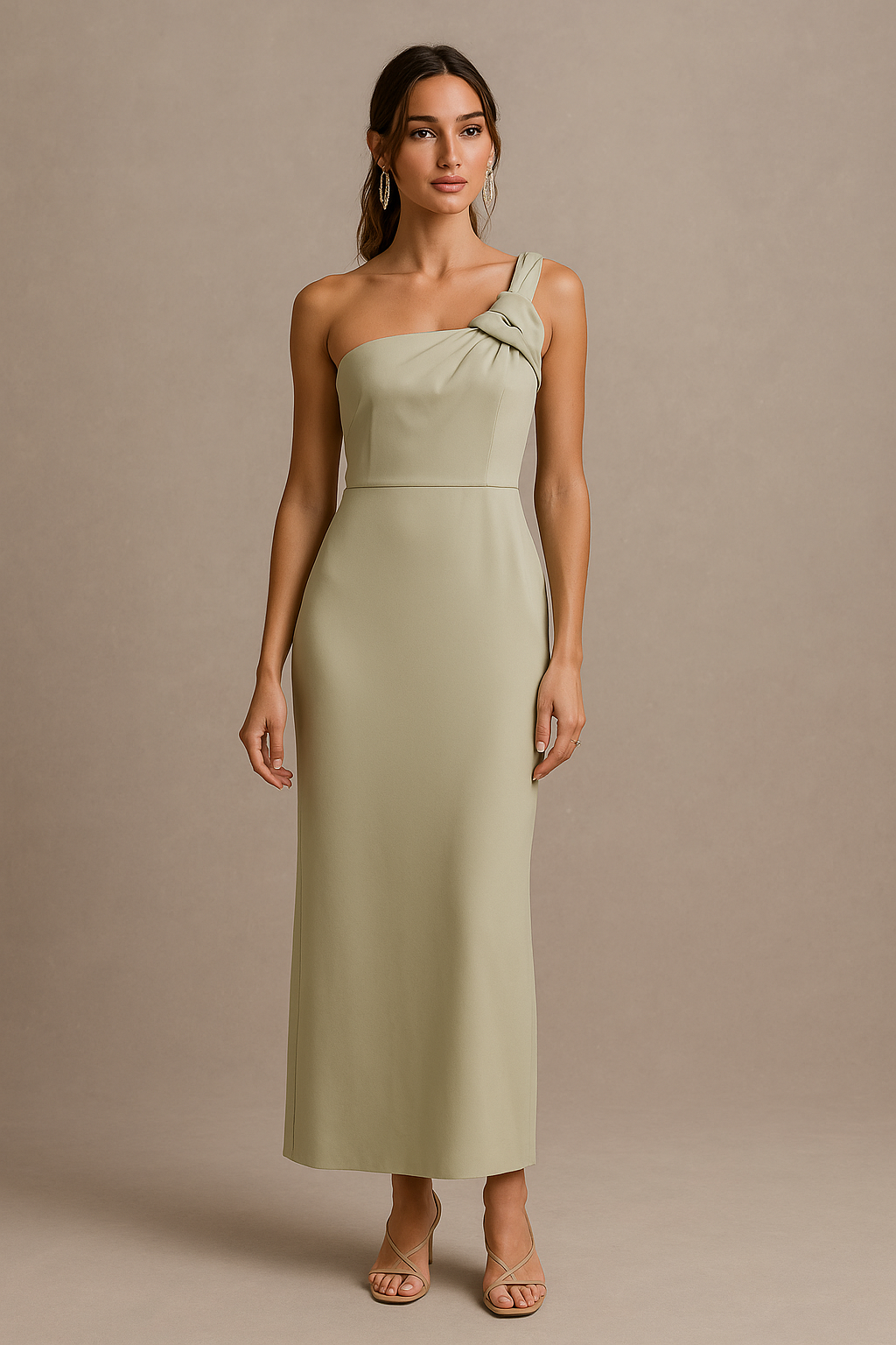 Greta Olive Maxi Dress – One Shoulder with Draped Bust