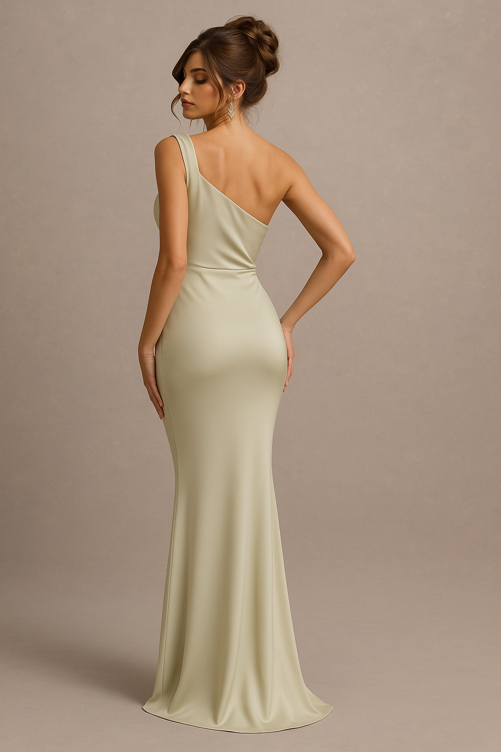 Greta Olive Maxi Dress – One Shoulder with Draped Bust