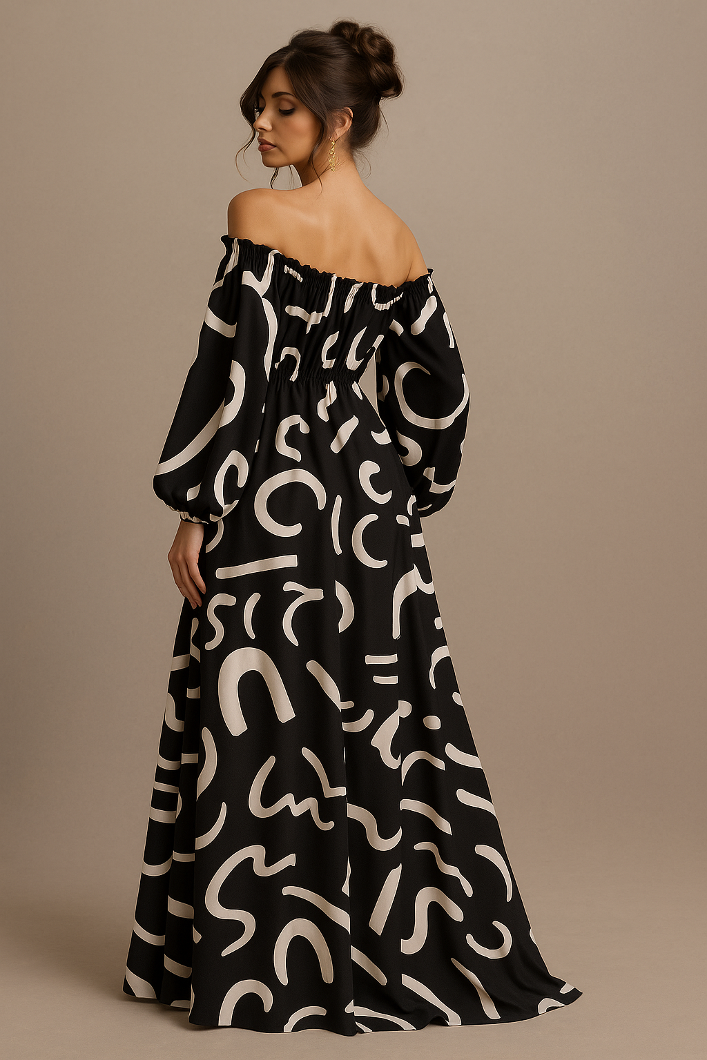 Freya Black Maxi Dress – Balloon Sleeves & Waist Cutout
