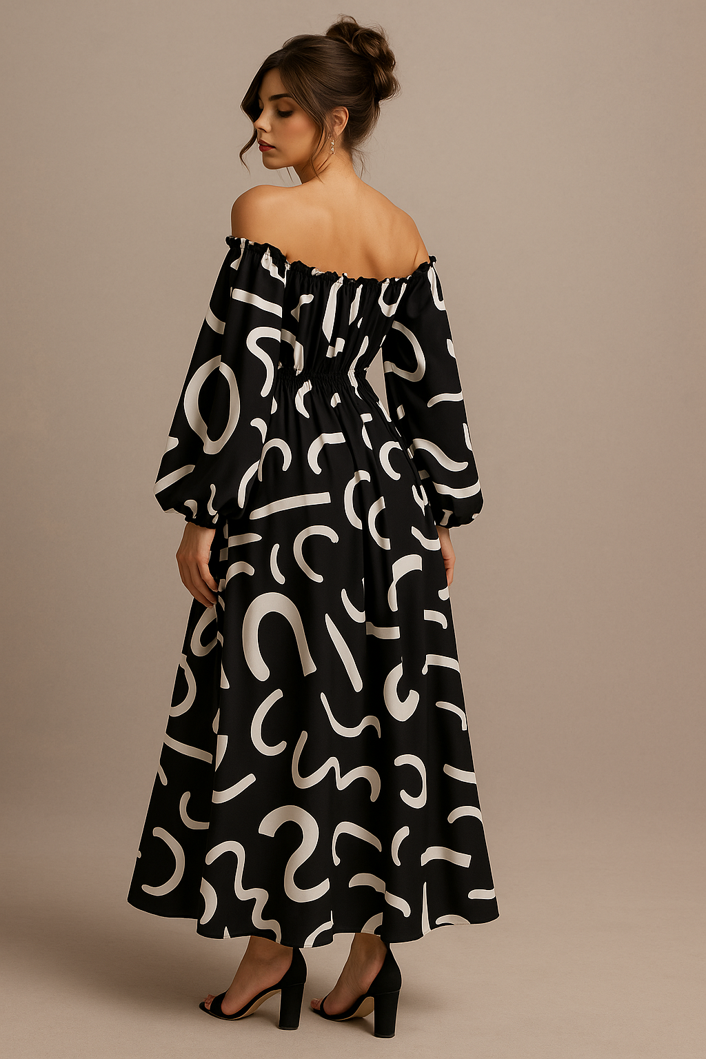 Freya Black Maxi Dress – Balloon Sleeves & Waist Cutout
