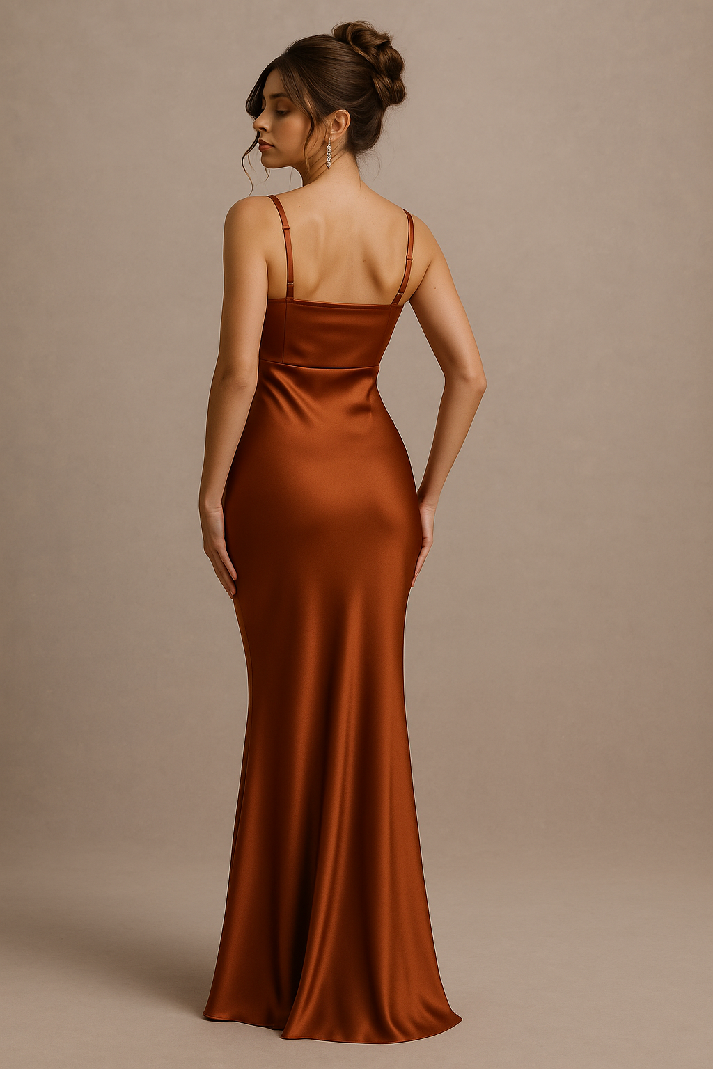 Ilana Copper Maxi Dress – Square Neck with Waist Pleats