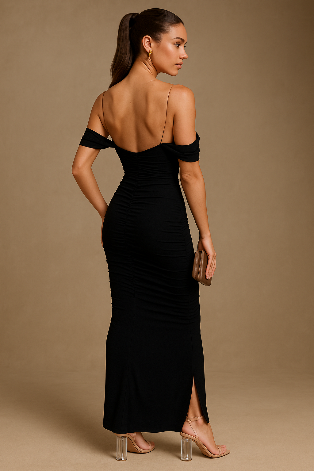 Kylie Black Maxi Dress – Strapless Mesh with Back Split