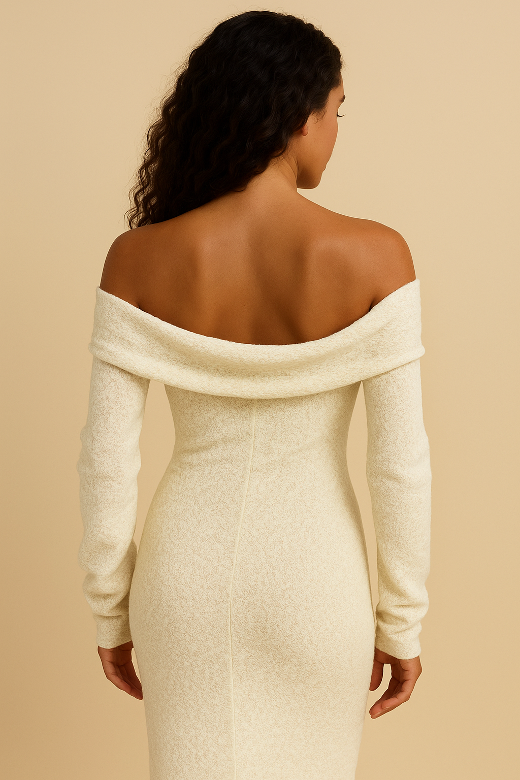 Celeste Ivory Knit Maxi Dress – Off Shoulder with Long Sleeves