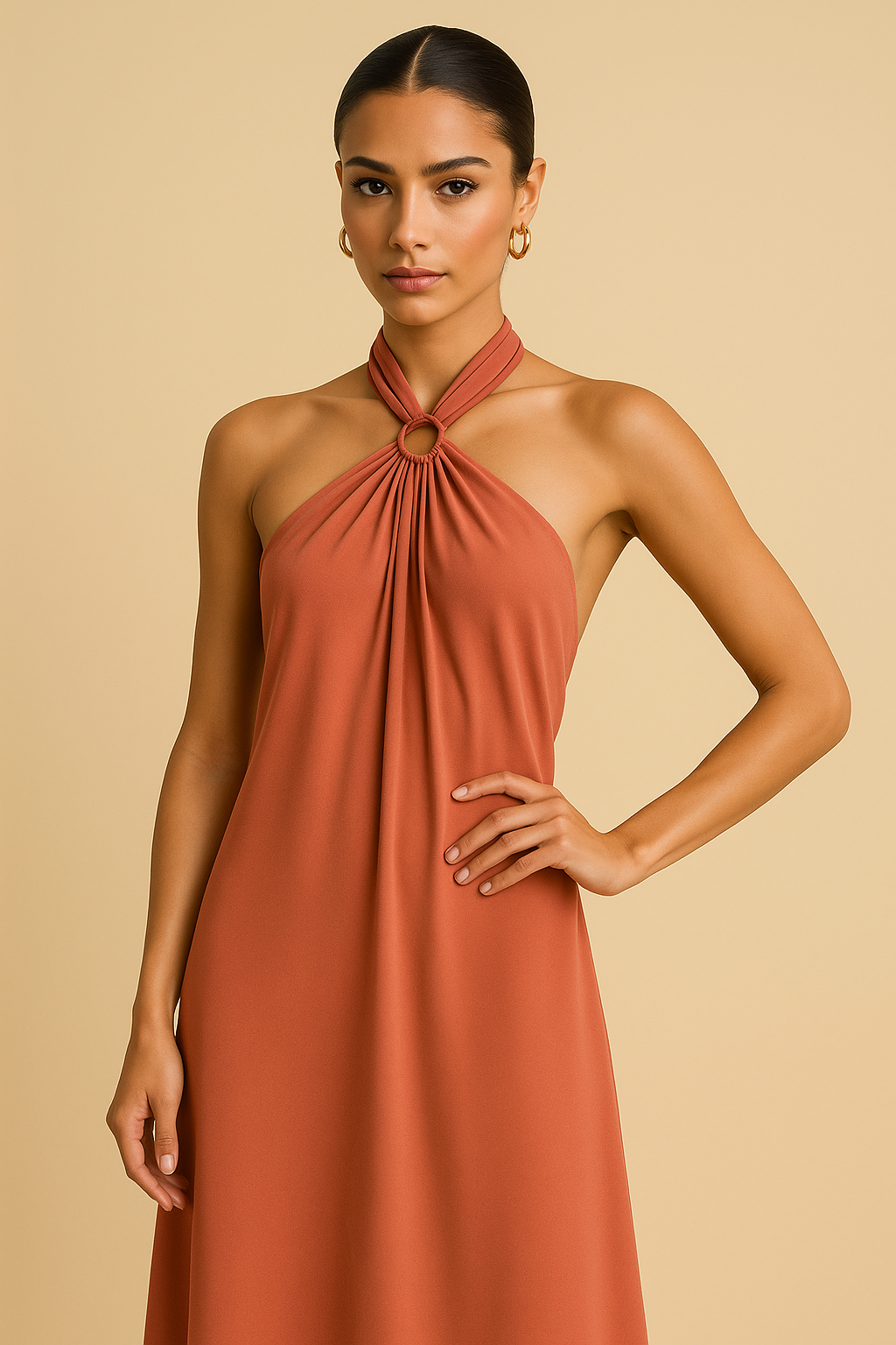 Amaya Halter Maxi Dress – Silky Feel with Flowy Formal Fit