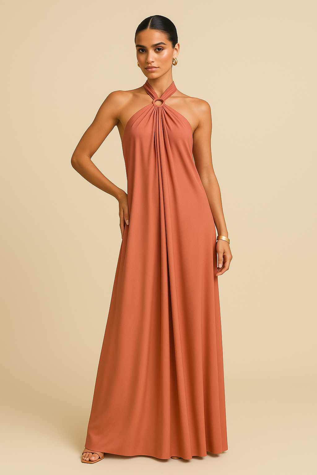 Amaya Halter Maxi Dress – Silky Feel with Flowy Formal Fit