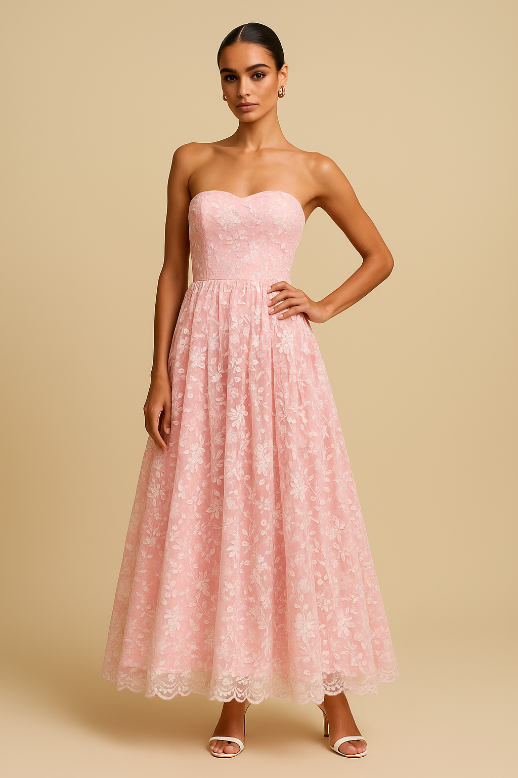Seraphina Strapless Lace Gown Embroidered Full Length Evening Dress