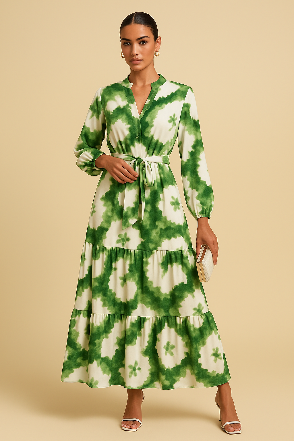 Alessia Elegant Maxi Dress – Long Sleeve, V-Neck, Flowy Silhouette