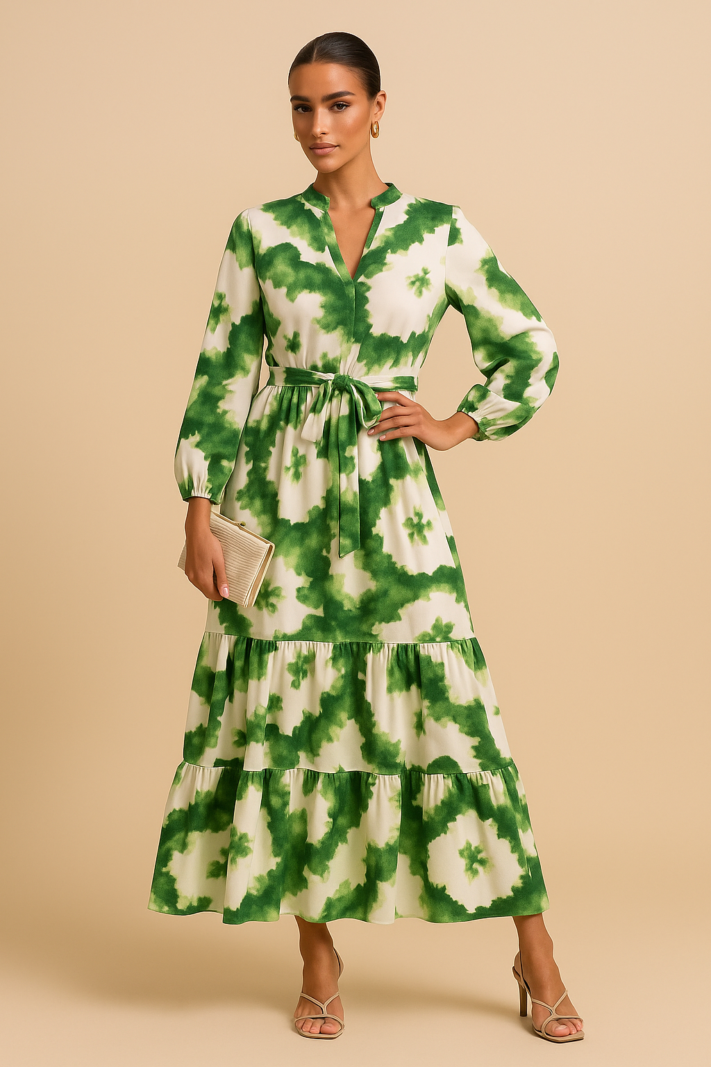 Alessia Elegant Maxi Dress – Long Sleeve, V-Neck, Flowy Silhouette