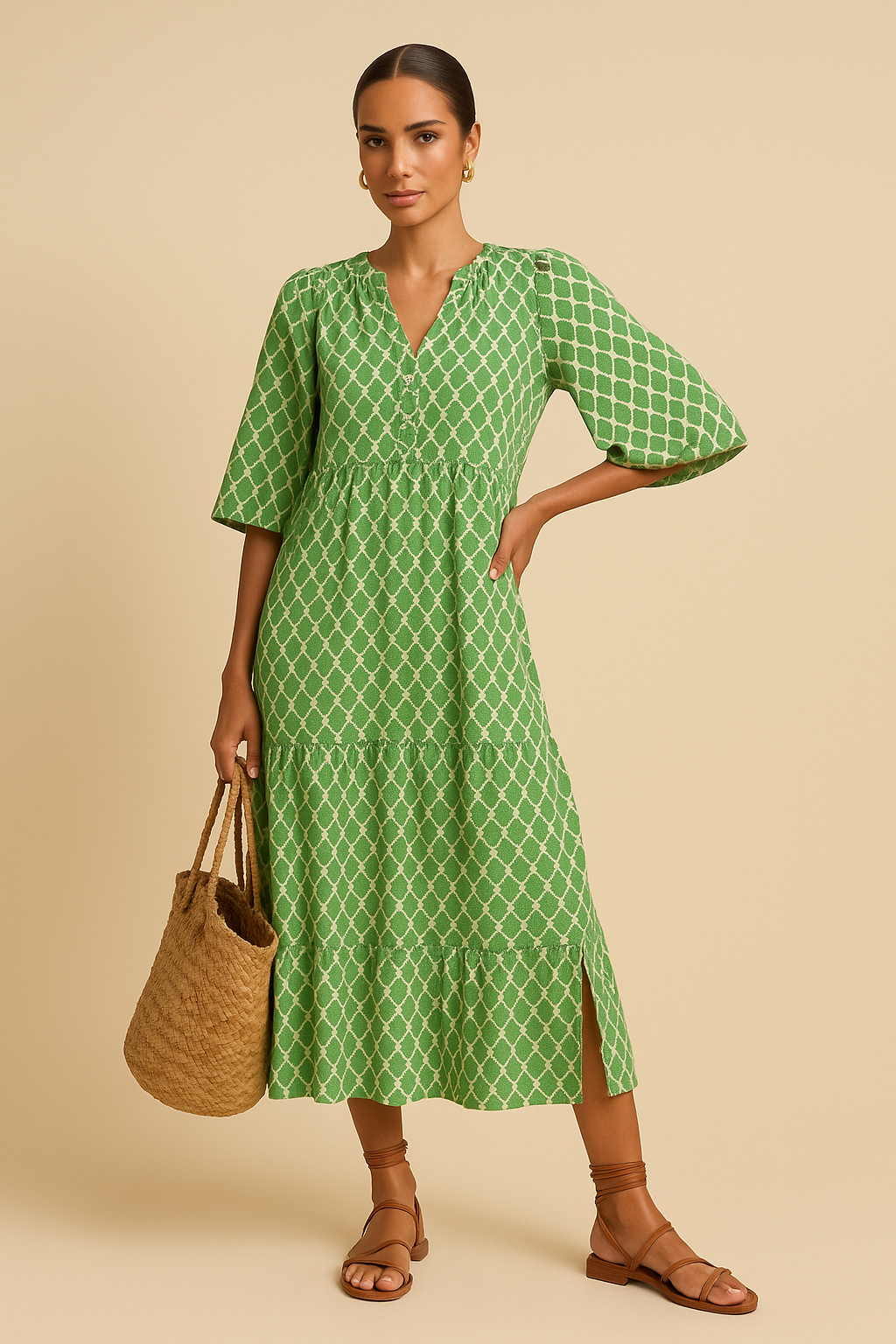 Zaria Bohemian Printed Maxi Dress – Flowy V-Neck, Festival Style
