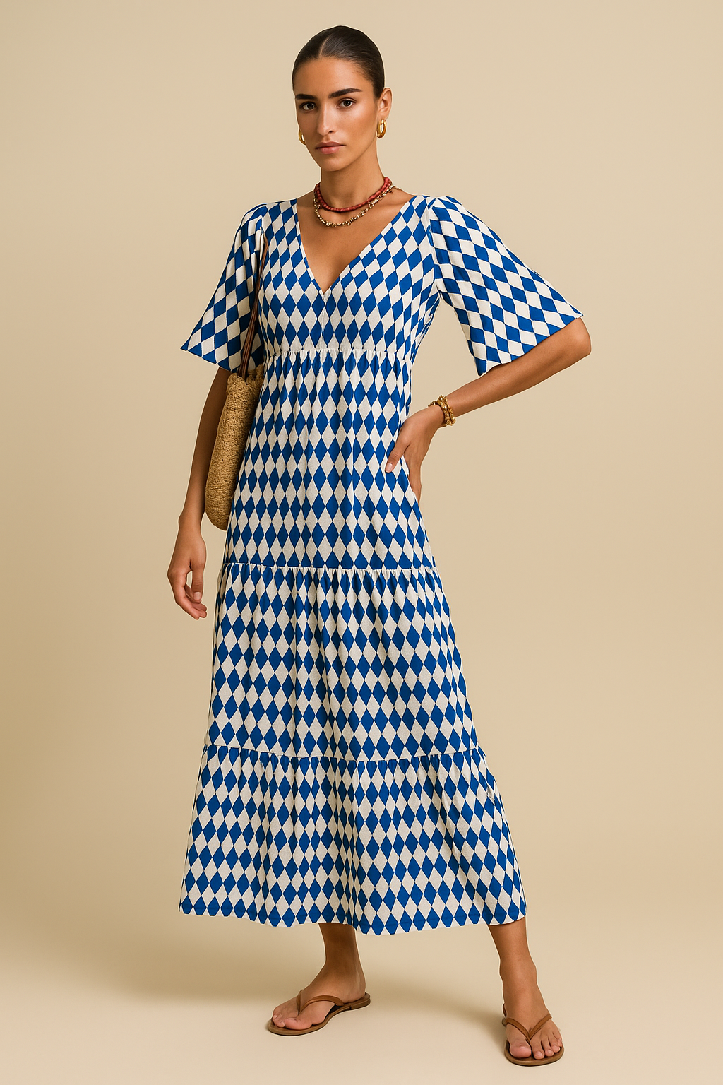 Zaria Bohemian Printed Maxi Dress – Flowy V-Neck, Festival Style