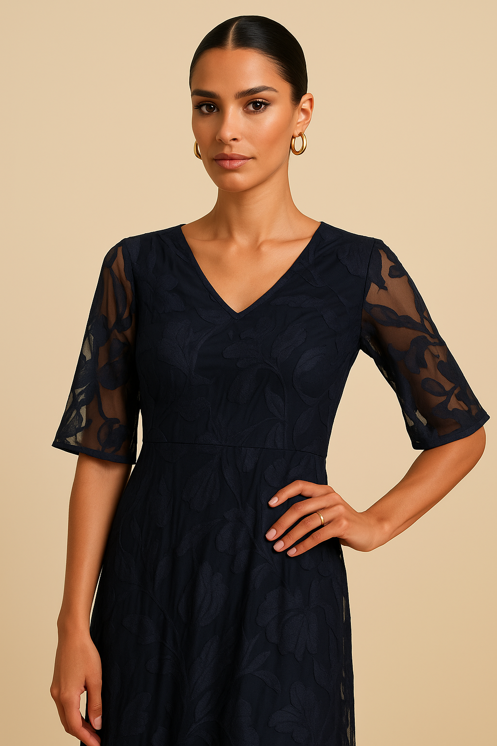 Sabine Ruffle Flutter Lace Maxi Dress – V-Neck A-Line, Elegant Wedding Guest Style
