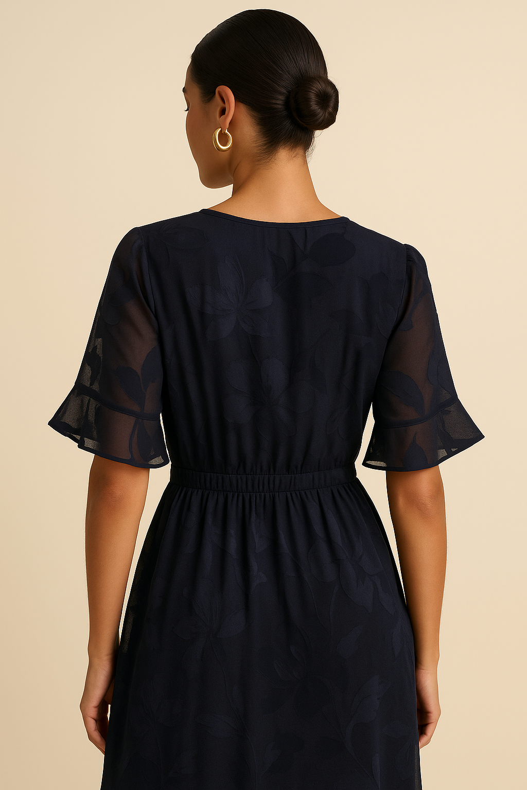 Sabine Ruffle Flutter Lace Maxi Dress – V-Neck A-Line, Elegant Wedding Guest Style