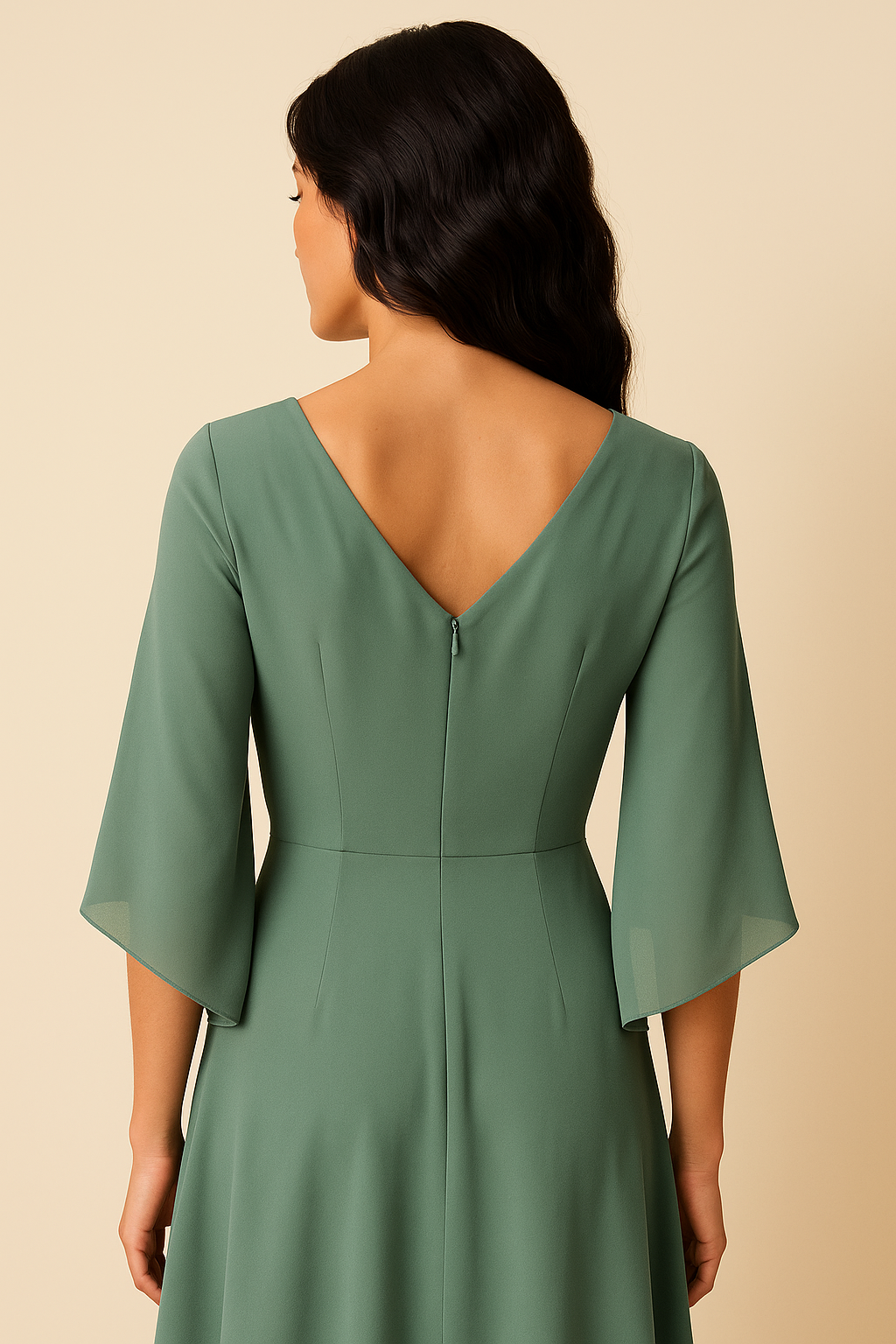 Céline Twisted Ruffle Maxi Dress – Pearl Yarn, V-Neck, Elegant A-Line Fit