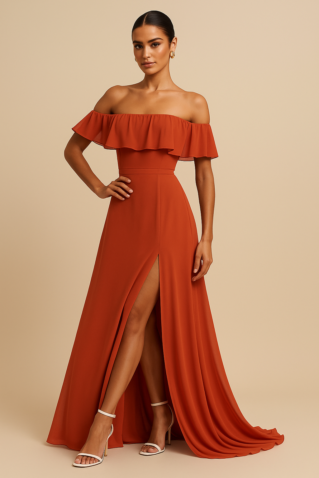 Sienna Multiway Off-Shoulder Chiffon Bridesmaid Gown – Coral