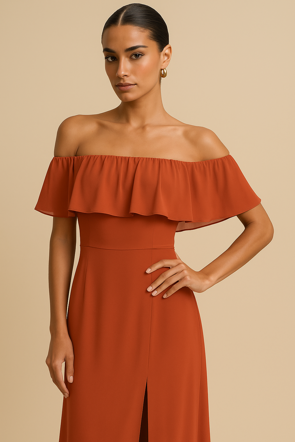 Sienna Multiway Off-Shoulder Chiffon Bridesmaid Gown – Coral