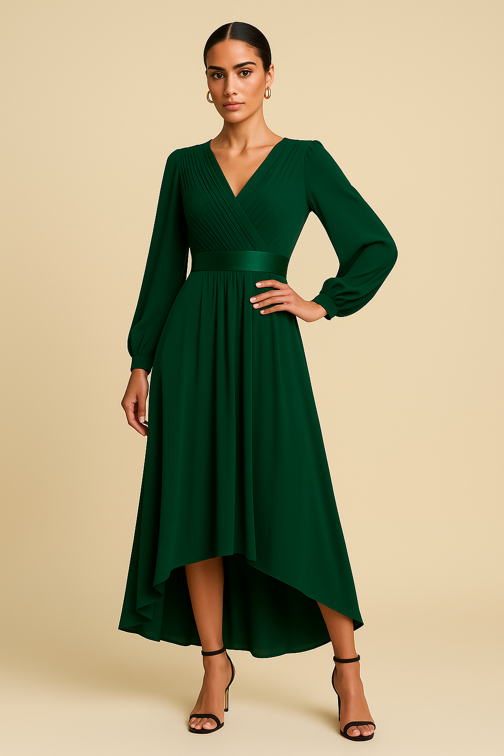 Renata Empire Waist Long Sleeve Chiffon Midi Dress