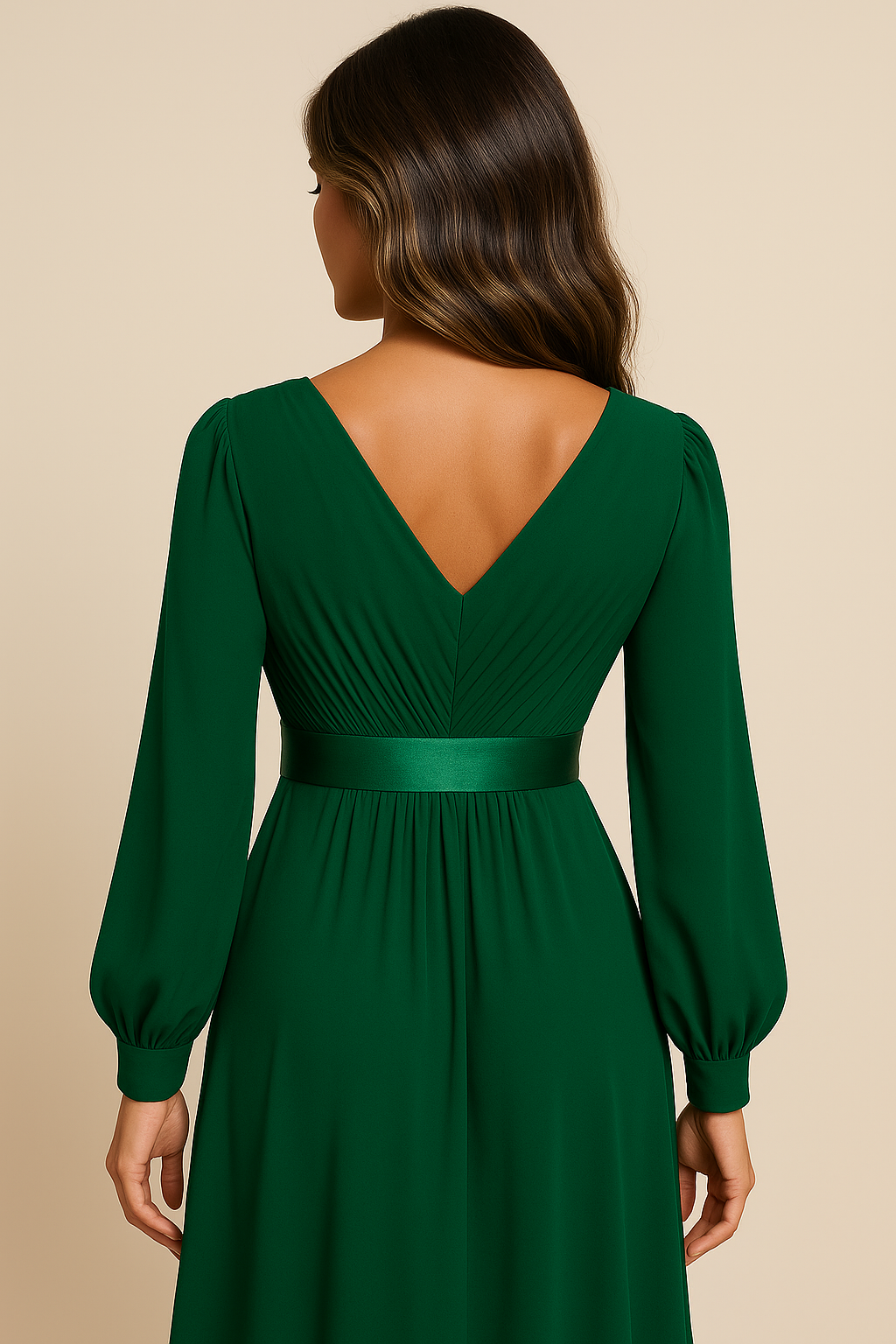 Renata Empire Waist Long Sleeve Chiffon Midi Dress