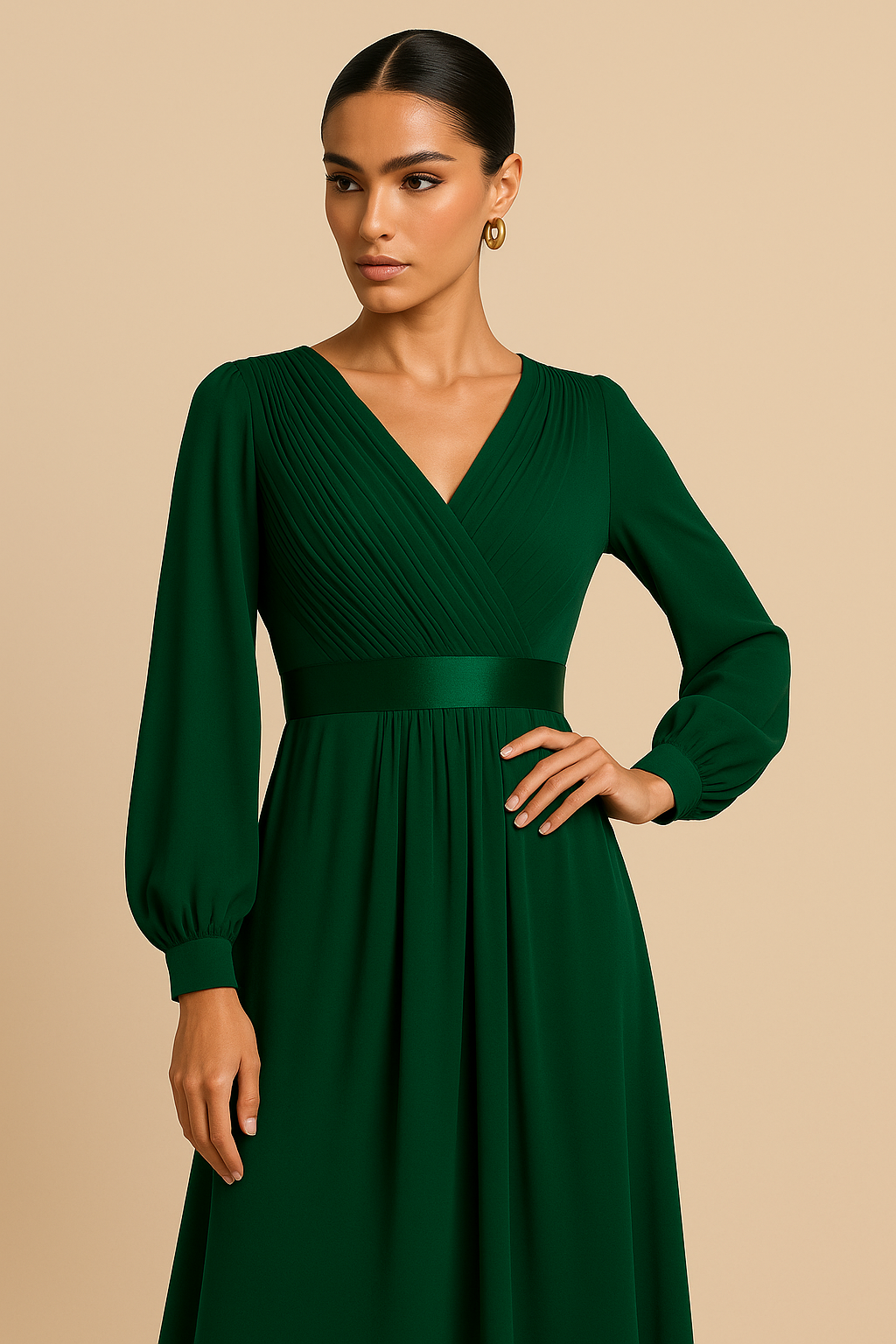Renata Empire Waist Long Sleeve Chiffon Midi Dress