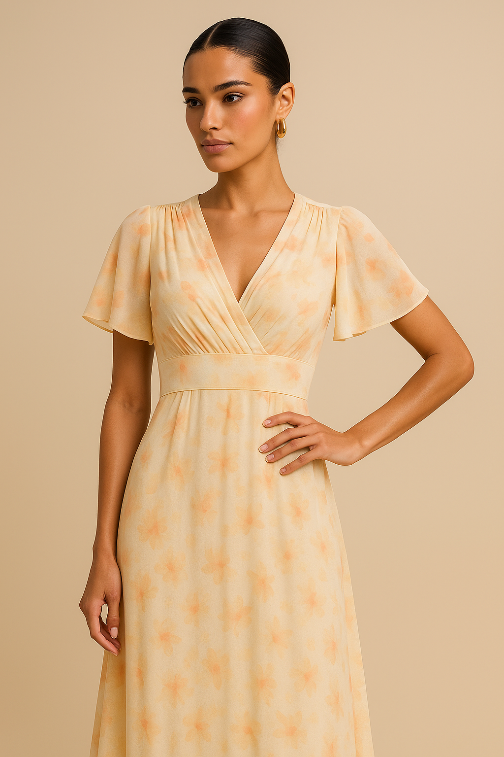 Sabrina Floral Chiffon High Waist Bridesmaid Dress – Dusty Mauve