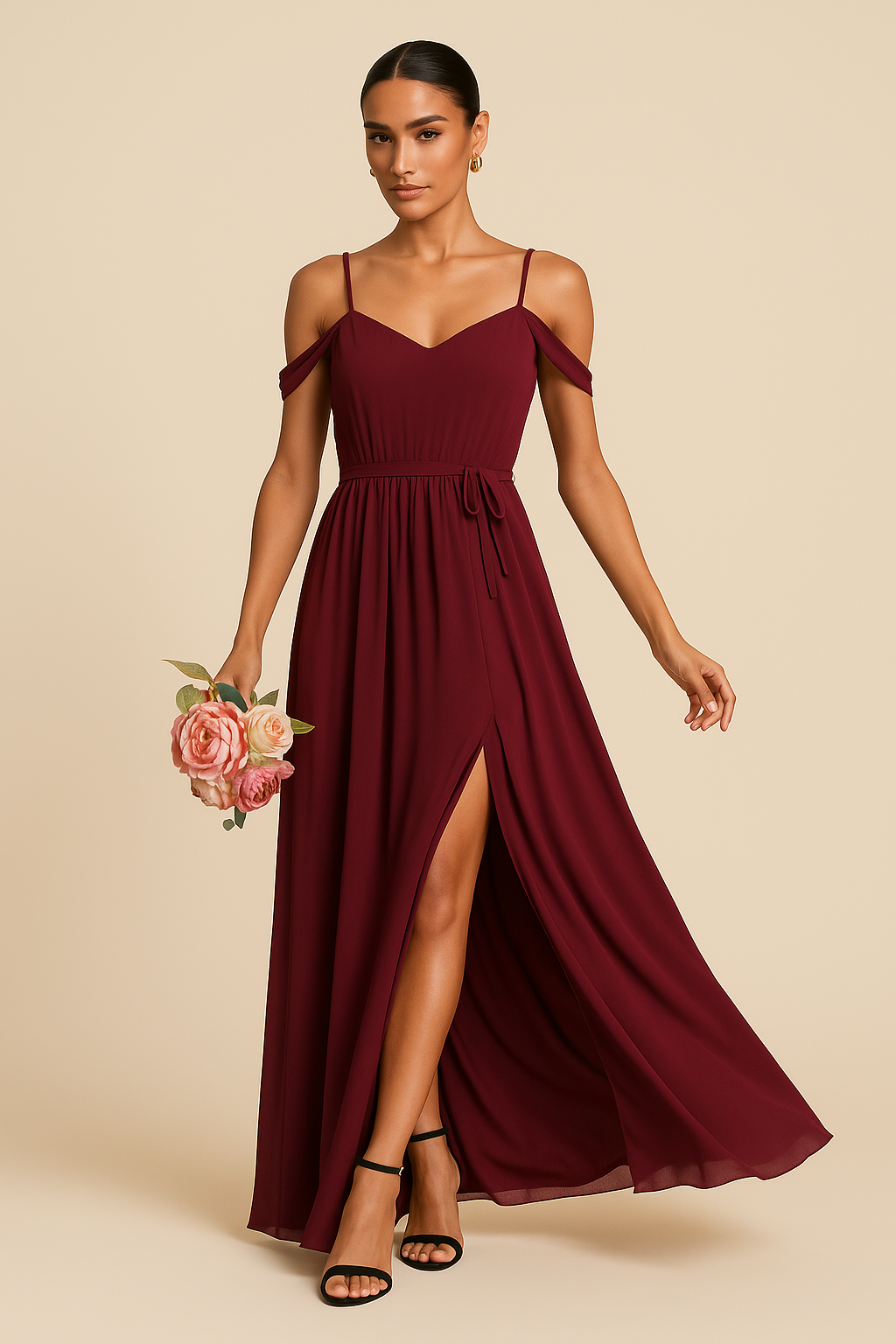 Delphine Spaghetti Strap V-Neck Chiffon Gown with Slit – Dusty Lavender