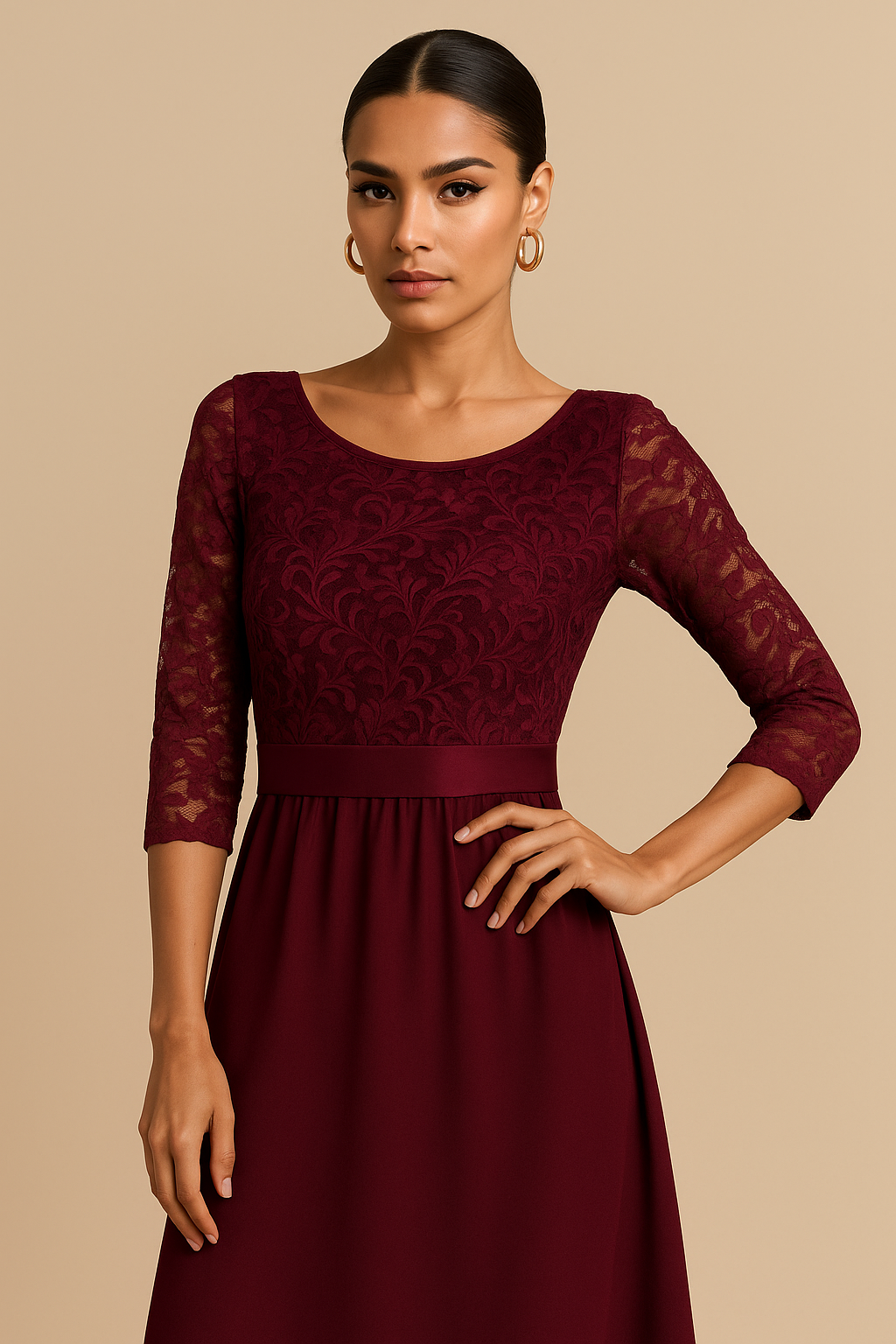 Odette Long Sleeve Lace A-Line Bridesmaid Gown – Dark Green