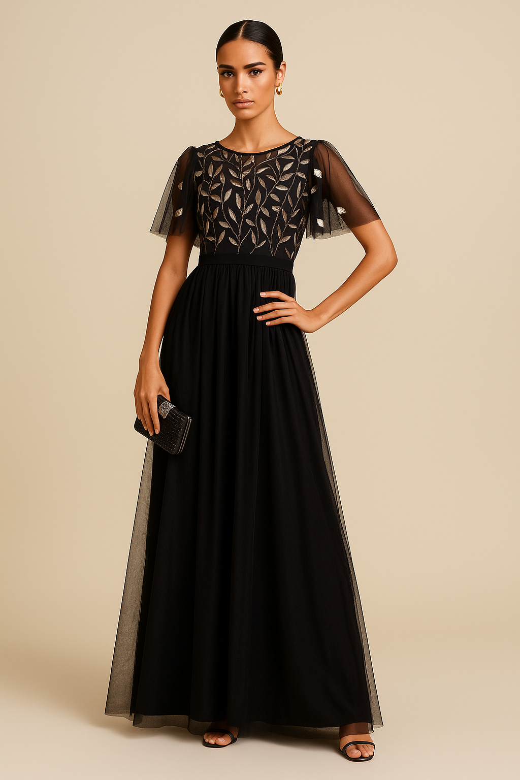 Viviana Embroidered A-Line Wedding Guest Gown – Moonlit Silver