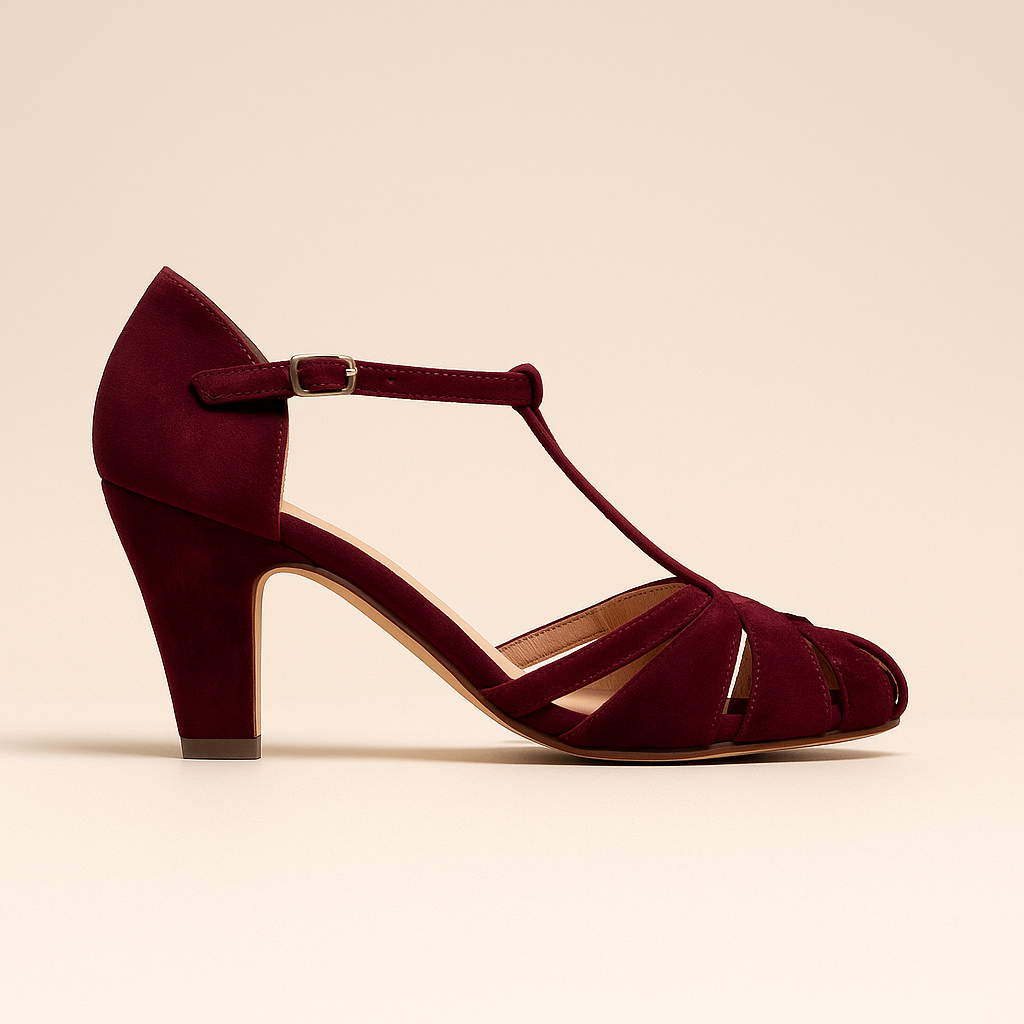 Colette Burgundy Velvet T-Bar Sergi Heels