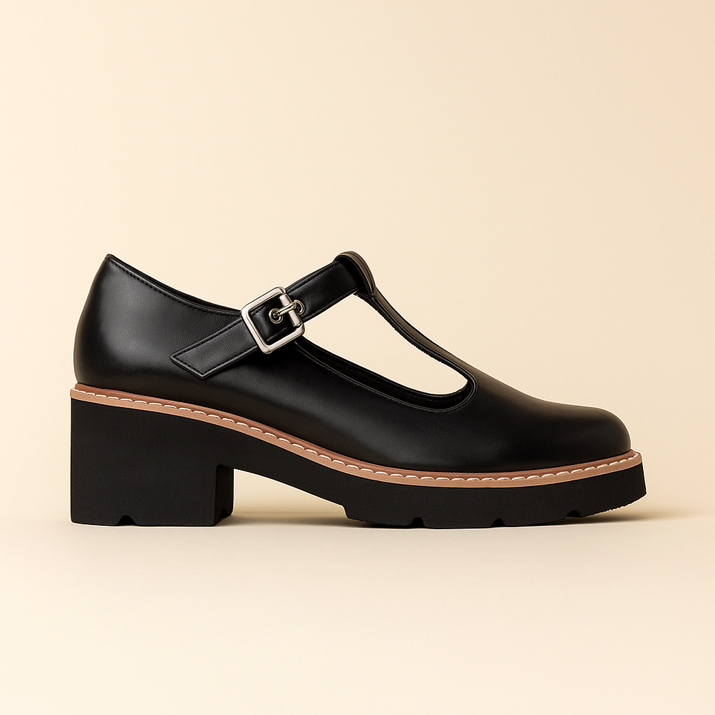 Genevieve Black Leatherette Mary Jane T-Bar Platforms
