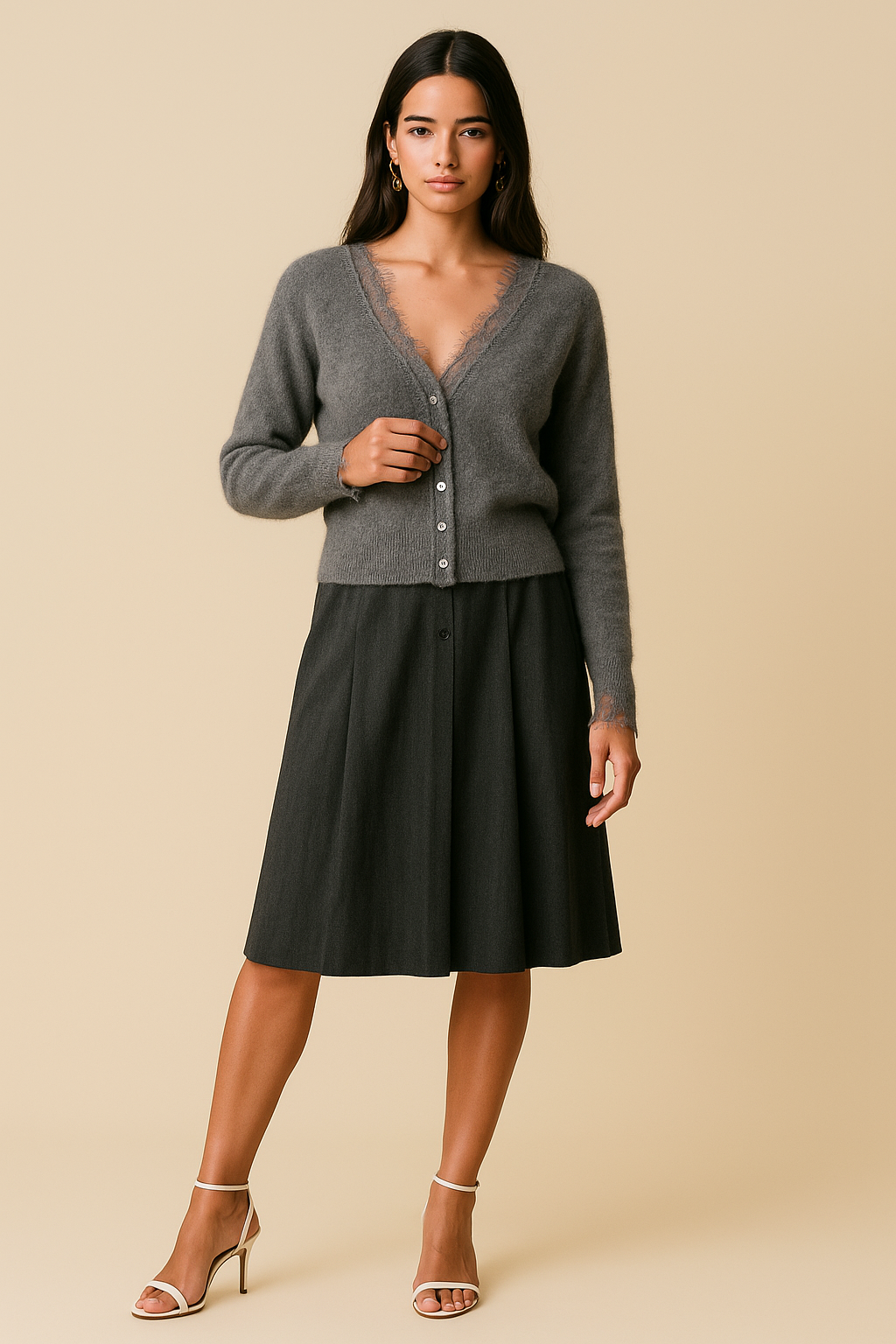 Isolde Cashmere Lace Cardigan Grey