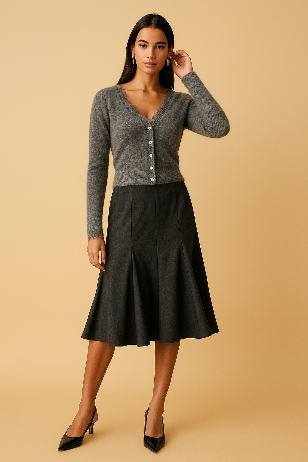 Isolde Cashmere Lace Cardigan Grey