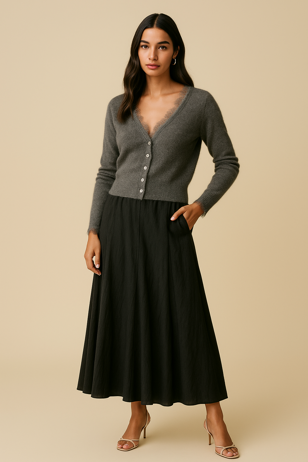 Isolde Cashmere Lace Cardigan Grey