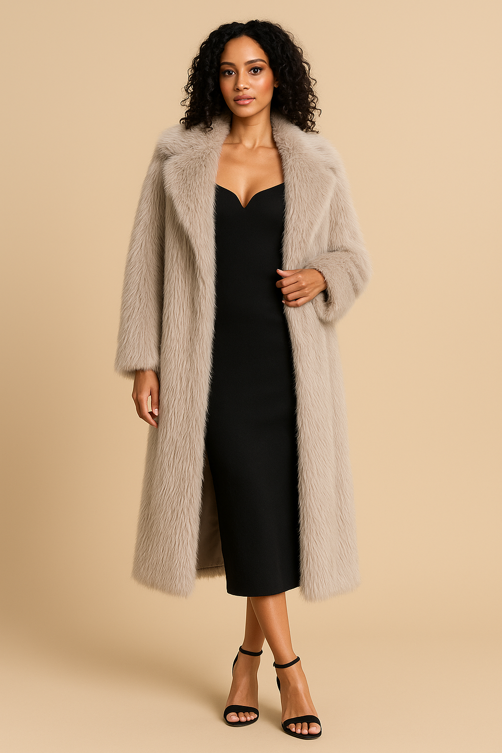 Leona Faux Fur Wool Blend Coat Black