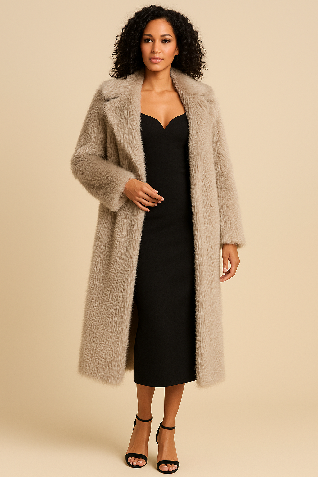 Leona Faux Fur Wool Blend Coat Black