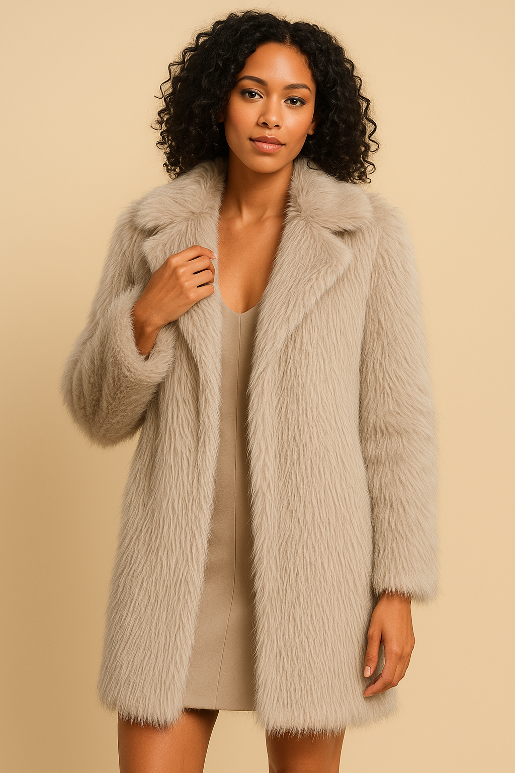 Leona Faux Fur Wool Blend Coat Black